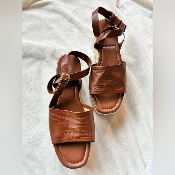 ZARA Brown Platform Espadrille Sandals Size 39 (US 8.5 ) – Strappy Leather Look - Picture 3 of 8